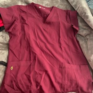 Four way stretch maroon scrub top